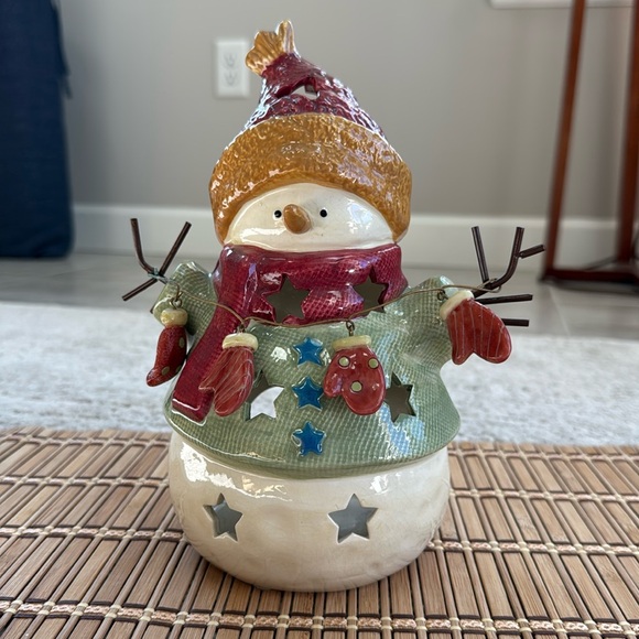 Kohl's Other - Vintage Kohl’s 9” Ceramic Tea Light/ Electric Candle - Snowman Candle Holder